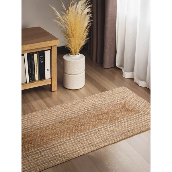 Oboustranný/ručně tkaný jutový běhoun v přírodní barvě/ve světle přírodní barvě 80x300 cm Juno – Hanse Home-image-1