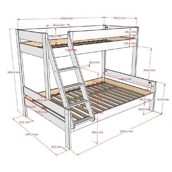 Bílá patrová dětská postel s roštem 140x200/90x200 cm Primo – Vipack-image-2