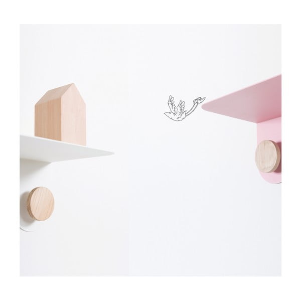 Nástěnná bílá police z oceli s detailem z dubového dřeva se 2 háčky Gazzda Hook, délka 50 cm-image-3