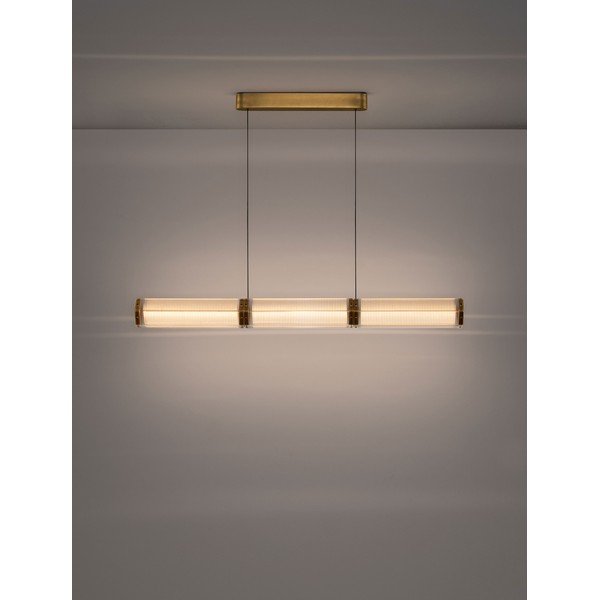 Ocelové LED stmívatelné závěsné svítidlo v mosazné barvě se skleněným stínidlem Essenzo – Nova Luce-image-3