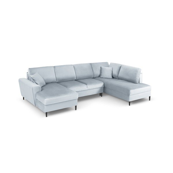 Světle modrá sametová rozkládací/s úložným prostorem rohová pohovka (pravý roh/do "U") Kyoto – Cosmopolitan Design-image-1