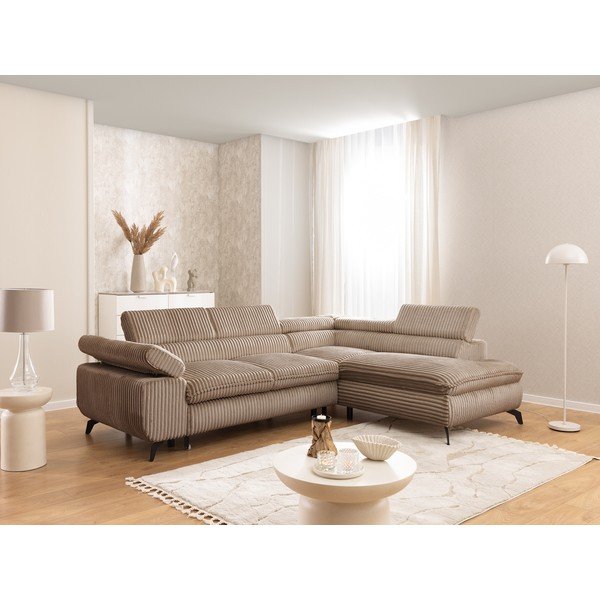 Hnědá manšestrová rohová pohovka (pravý roh/do L) Marbeya  – Ropez-image-1