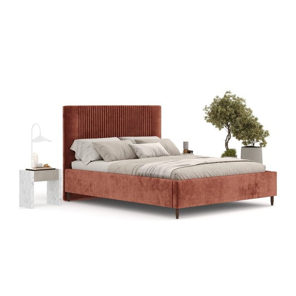 Čalouněná dvoulůžková postel v cihlové barvě s úložným prostorem s roštem 180x200 cm Etero – Maison de Rêve-image-2