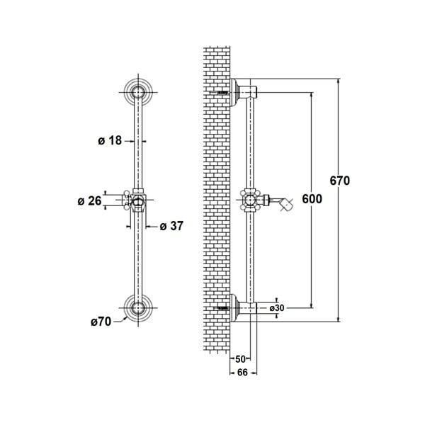 Růžová nástěnná mosazná sprchová tyč s posuvným držákem 67 cm Antea – Sapho-image-1