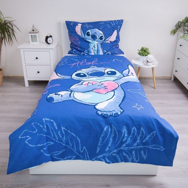 Modré bavlněné dětské povlečení na jednolůžko 140x200 cm Lilo & Stitch "Aloha" – Jerry Fabrics-image-1