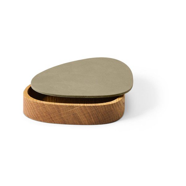 Zelený/v přírodní barvě dřevěný/z eko kůže úložný box s víkem/dekorativní 14x12,5x3,5 cm Curve Nupo – LIND DNA-image-1