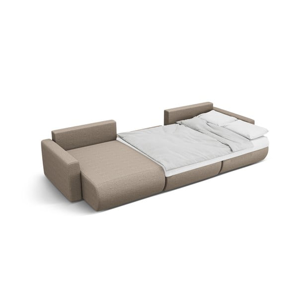 Světle hnědá rozkládací rohová pohovka s úložným prostorem  (do "U") Belfast – Cosmopolitan Design-image-3