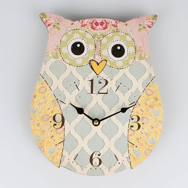 Dřevěné hodiny Cute Owl, 22,5x27,8 cm