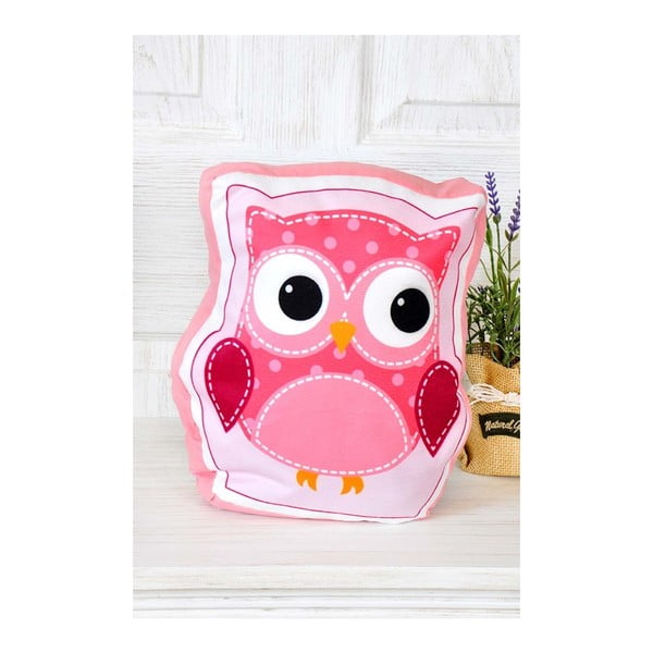 Růžový polštářek The Mia Retro Owl, 35 x 35 cm