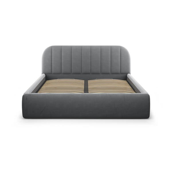 Šedá čalouněná dvoulůžková postel s úložným prostorem s roštem 140x200 cm Juno – Windsor & Co Sofas-image-3