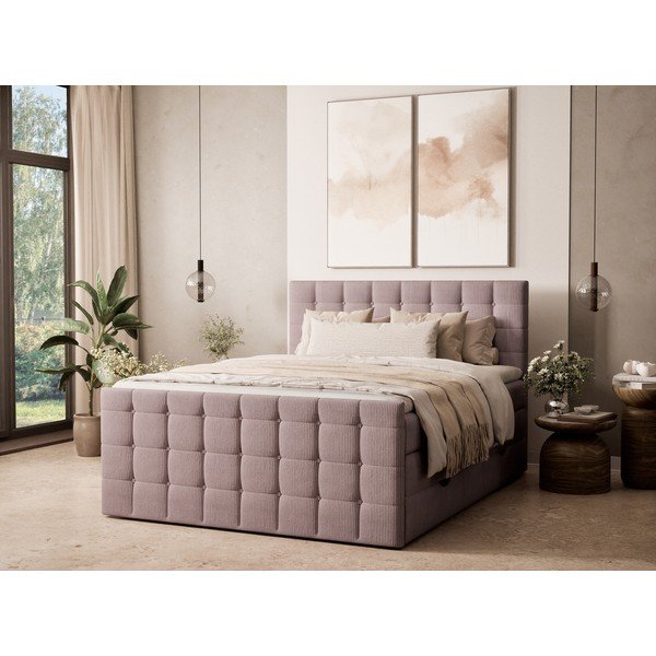 Fialová boxspring postel s úložným prostorem 200x200 cm Tasca – Maison de Rêve-image-1