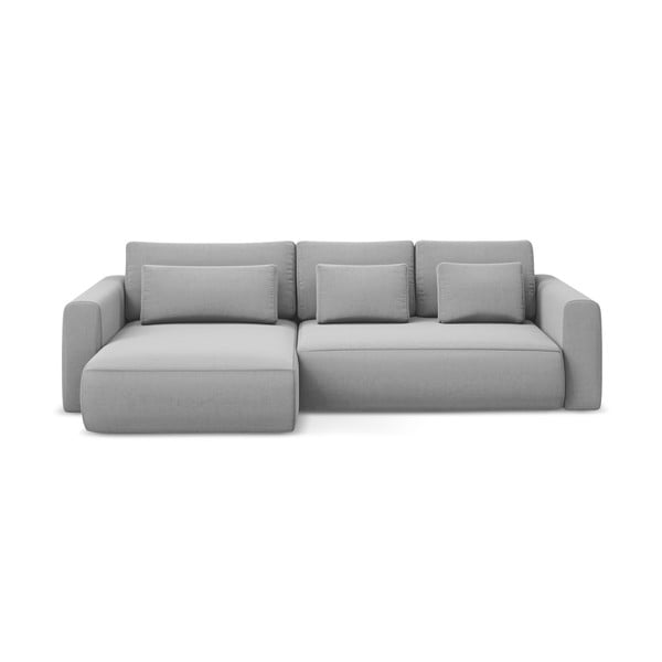 Světle šedá sametová rozkládací/s úložným prostorem rohová pohovka (levý roh/s lenoškou) Kapua – Makamii