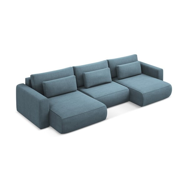 Světle modrá rozkládací/s úložným prostorem rohová pohovka (do "U") Kapua – Makamii-image-2