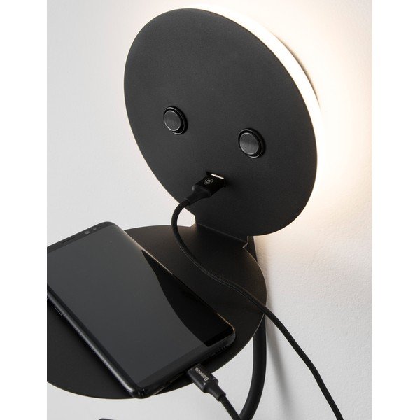 Černé hliníkové LED nástěnné svítidlo s ohybatelnou konstrukcí/s USB portem Eclip – Nova Luce-image-1