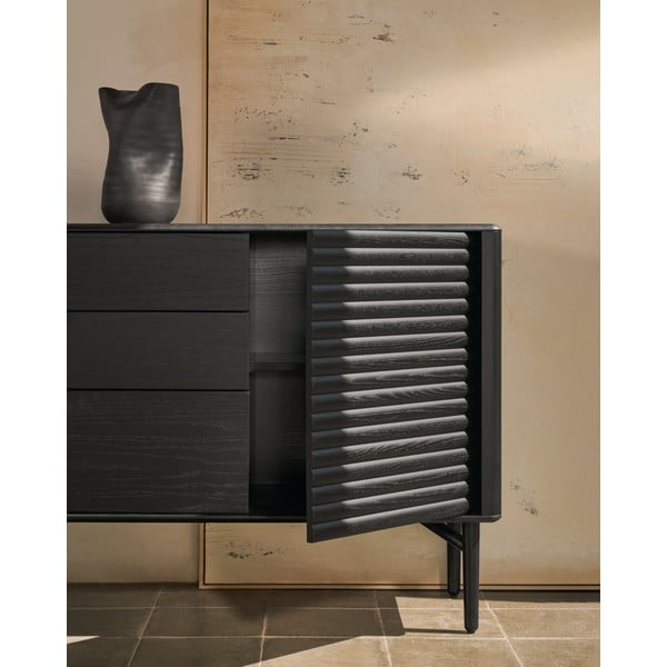 Černá komoda v dekoru dubu 200x86x45 cm Lenon – Kave Home-image-4