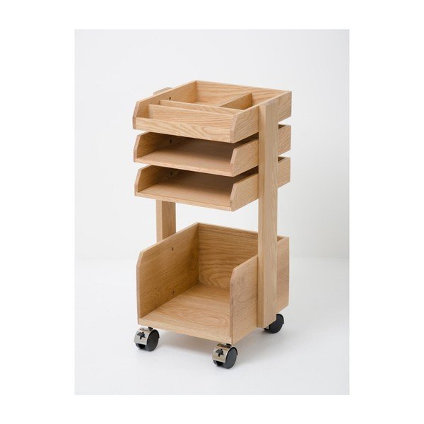 Pojízdný organizér z dubového dřeva Wireworks Casper Oak