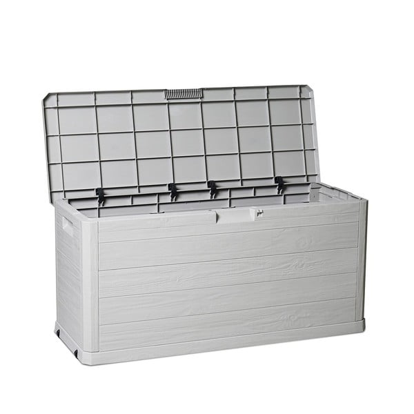 Světle šedý plastový zahradní úložný box Woodys – Toomax-image-3