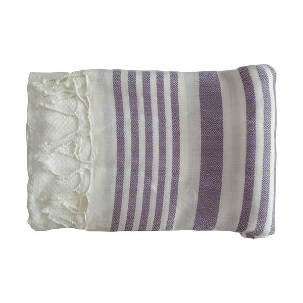 Fialovo-bílá ručně tkaná osuška z prémiové bavlny Homemania Petek Hammam, 100 x 180 cm