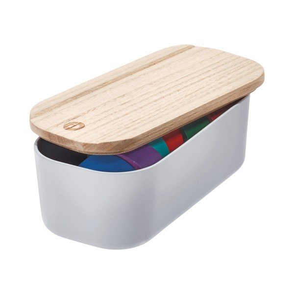 Šedý úložný box s víkem ze dřeva paulownia iDesign Eco, 9 x 18,3 cm-image-2