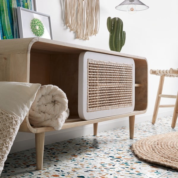 Teaková podnožka se sedákem z bavlněného lana Kave Home Eclipse-image-2