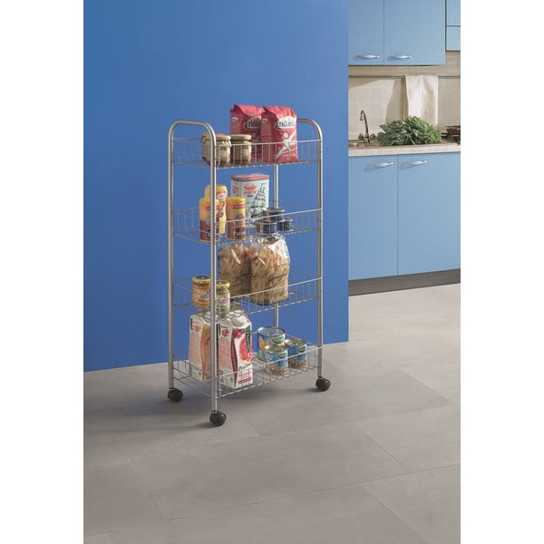 Kovový pojízdný regál ve stříbrné barvě 41x84 cm Ascona – Metaltex-image-1