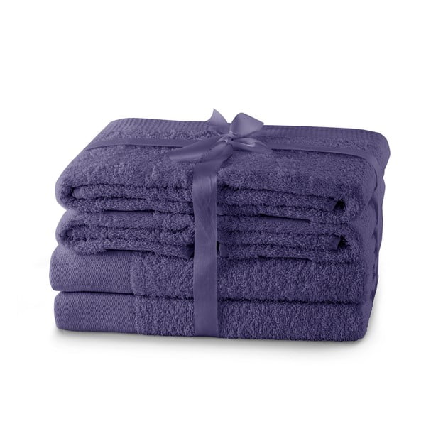 Fialové froté bavlněné ručníky a osušky v sadě 6 ks Amari – Restilo