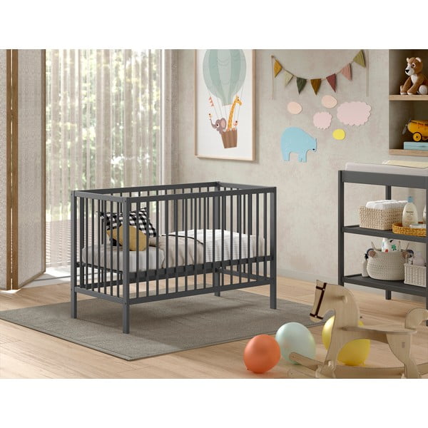 Antracitová postýlka z borovicového dřeva 60x120 cm DINO – Vipack-image-1