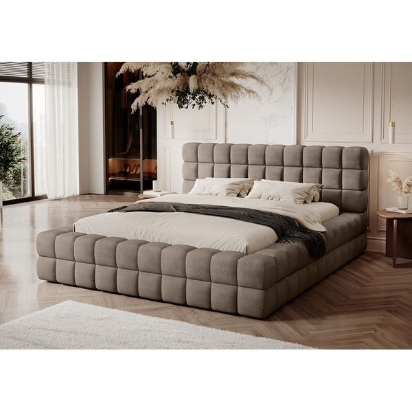 Světle hnědá čalouněná dvoulůžková postel s úložným prostorem s roštem 140x200 cm Dizzle – ELTAP-image-1