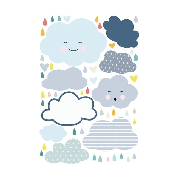 Dětská nástěnná samolepka Ambiance Scandinavian Clouds and Love Rain, 90 x 60 cm