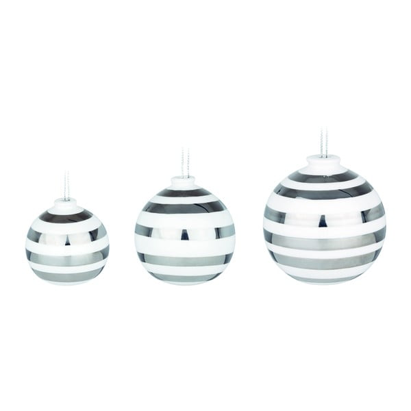Sada 3 bílých keramických vánočních ozdob na stromeček s detaily ve stříbrné barvě Kähler Design Omaggio