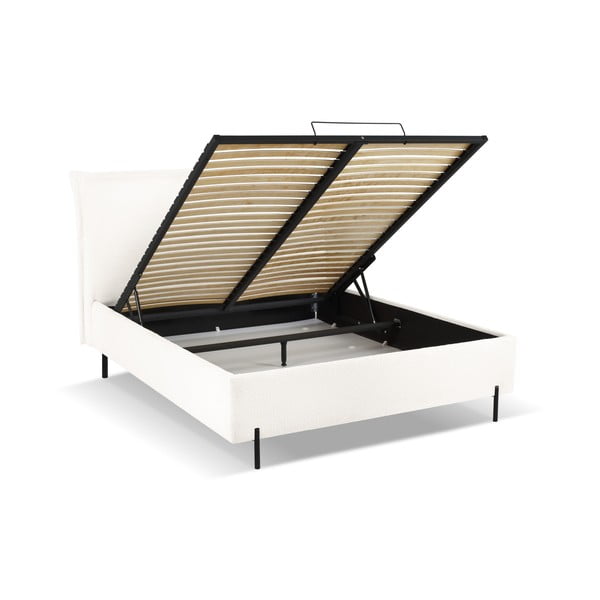 Bílá čalouněná dvoulůžková postel s úložným prostorem a roštem 160x200 cm Armie – Milo Casa-image-1