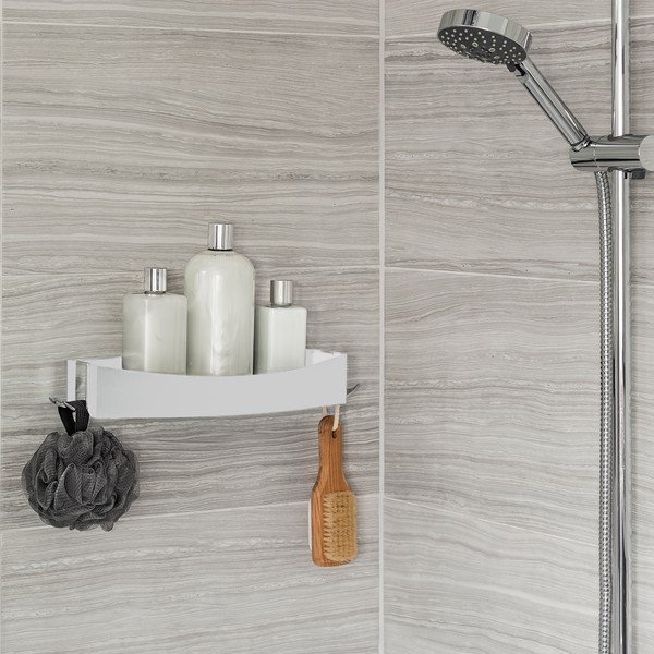 Bílá nástěnná samodržící polička Compactor Clever Flip Shower Shelf-image-1