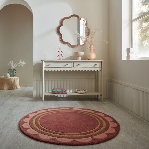 Vínový ručně tkaný vlněný kulatý koberec ø 120 cm Lois – Flair Rugs-image-1