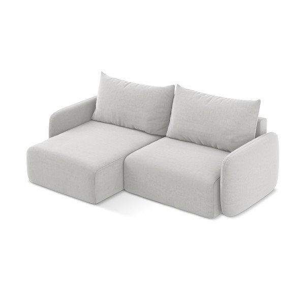 Světle šedá sametová rozkládací/s úložným prostorem rohová pohovka (levý roh/s lenoškou) Kalena – Makamii-image-3