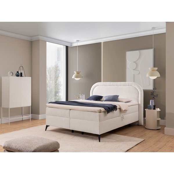 Bílá boxspring postel s úložným prostorem 140x200 cm Ornes – Ropez-image-1
