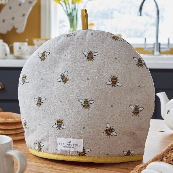 Béžovo-žlutý bavlněný poklop na čajovou konvici Cooksmart ® Bumble Bees-image-1