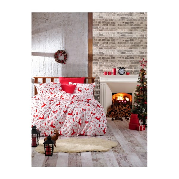 Vánoční bavlněné povlečení na dvojlůžko s prostěradlem Valentina, 200 x 220 cm