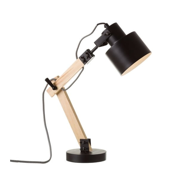 Černá stolní lampa ze dřeva a kovu Unimasa