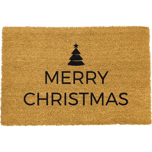 Černá rohožka z přírodního kokosového vlákna Artsy Doormats Merry Christmas, 40 x 60 cm