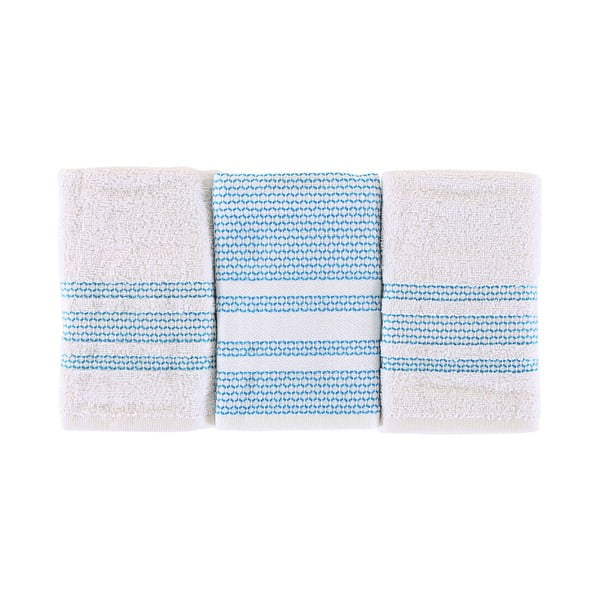Sada 3 bílo-modrých ručníků Waffle, 30 x 50 cm