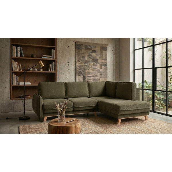 Zelená manšestrová rozkládací rohová pohovka (pravý roh) Tori – Bonami Selection-image-1