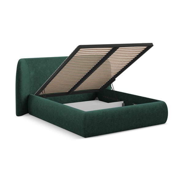 Tmavě zelená čalouněná dvoulůžková postel s úložným prostorem s roštem 180x200 cm Hauke – Makamii-image-2