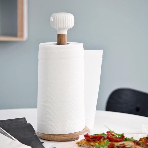 Stojan na papírové utěrky z dubového dřeva s bílým detailem z porcelánu Kähler Design Hammershoi-image-1