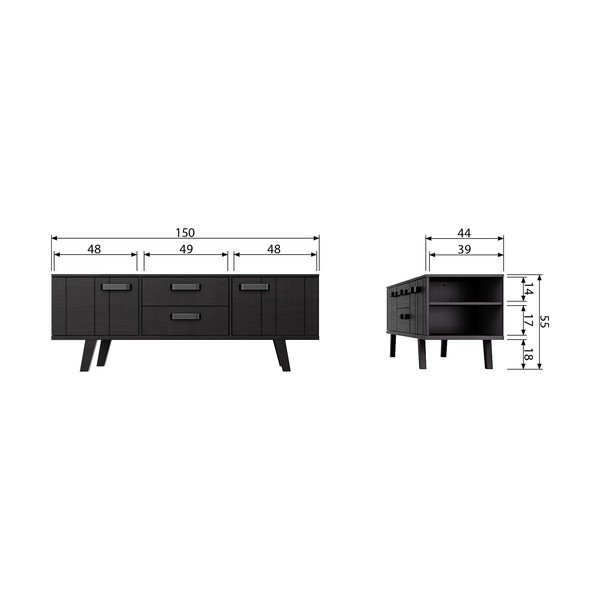Černý TV stolek z borovicového dřeva 150x55 cm Watch – De Eekhoorn-image-3