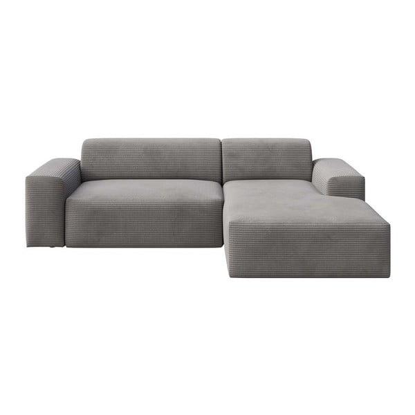 Šedá manšestrová rozkládací/s úložným prostorem rohová pohovka (pravý roh/s lenoškou) Villet – Rodier