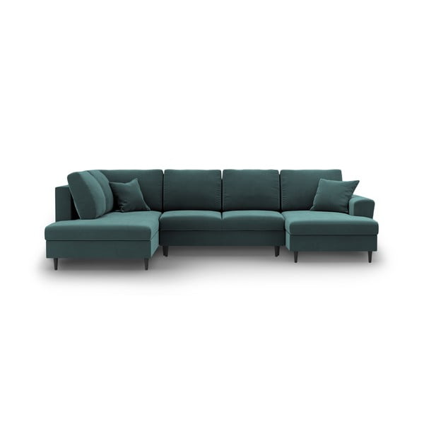 Sametová rozkládací/s úložným prostorem rohová pohovka v petrolejové barvě (levý roh/do "U") Kyoto – Cosmopolitan Design