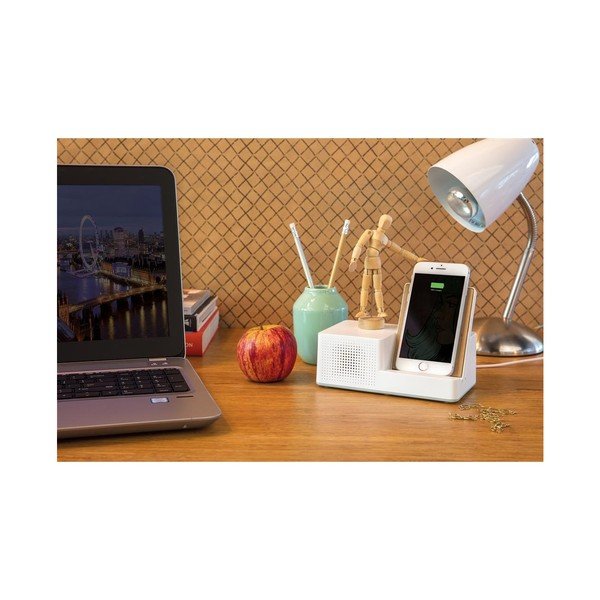 Bílá bezdrátová nabíječka s reproduktorem XD Design Exclusive Ontario-image-1