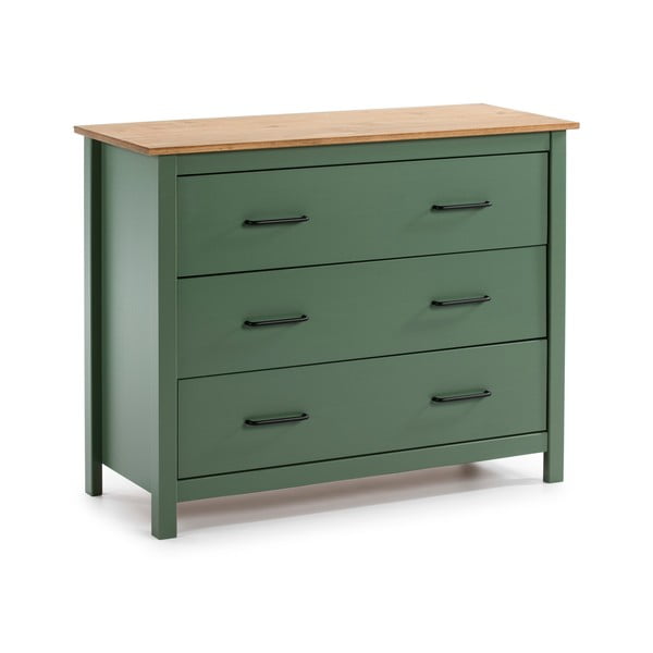Nízká komoda z borovicového dřeva v zeleno-přírodní barvě 100x80 cm Miranda – Marckeric-image-2