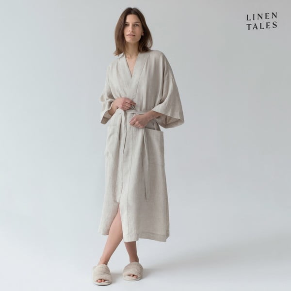 Béžový lněný župan velikost L/XL Summer – Linen Tales-image-3