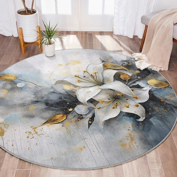 Modro-šedý pratelný kulatý koberec ø 120 cm Golden Lilly – Mila Home-image-4